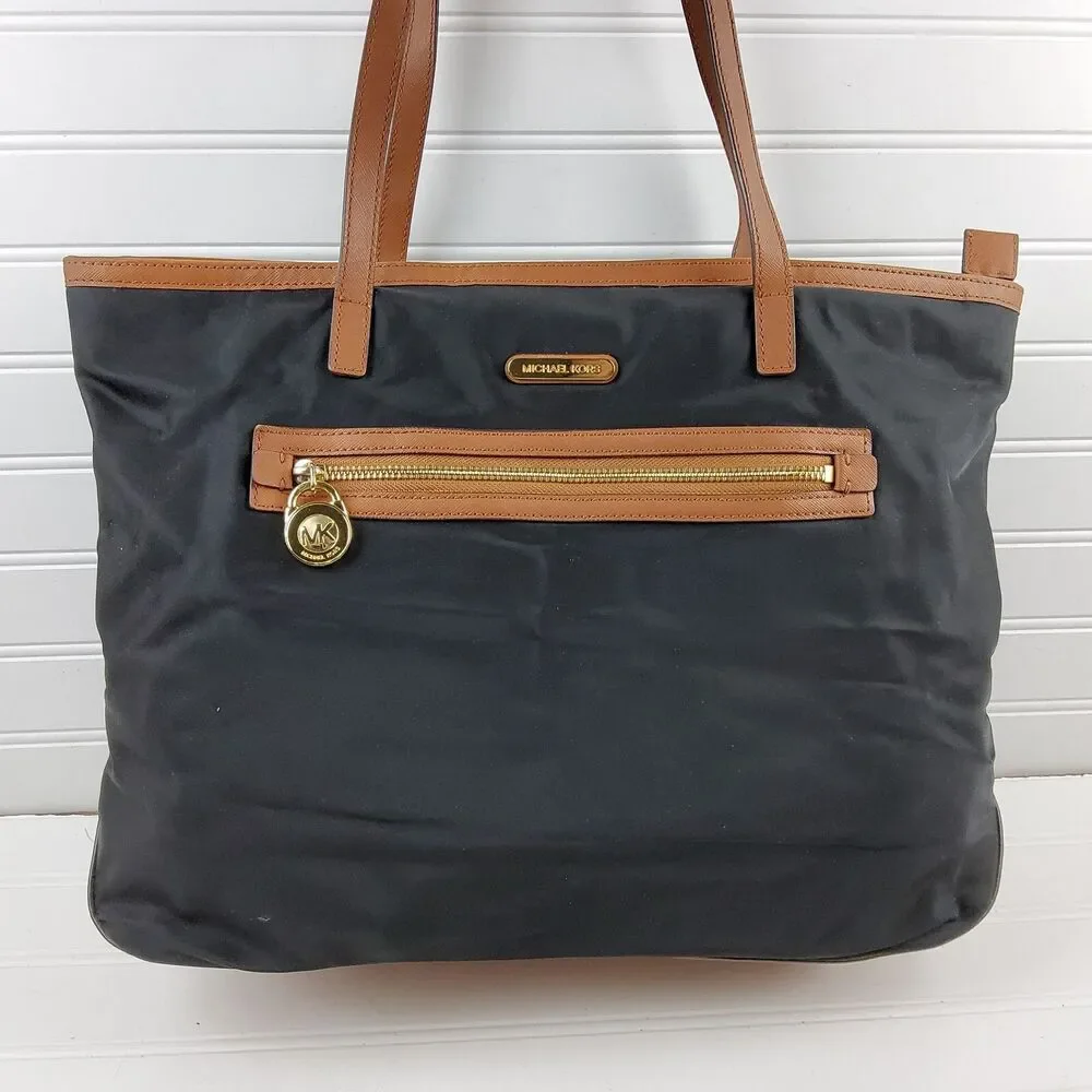 Michael Kors MK Nylon Tote Shoulder Handbag Purse Black